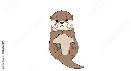 Whimsical otter illustration featuring a charming cartoon river otter sitting upright with playful paws and a curious gaze casting its spell