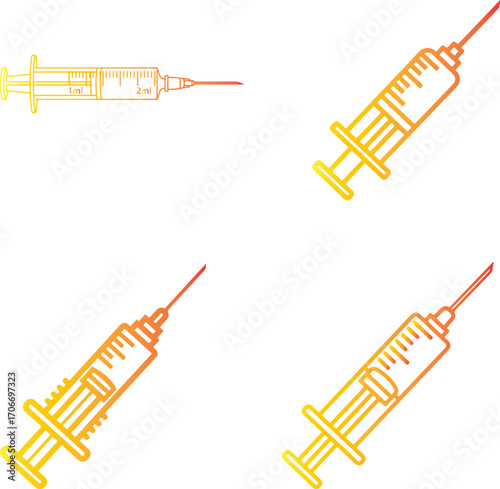 Gradient Line Art Syringe Icons and Detailed Medical Illustration
