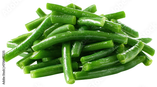 Pile of fresh green beans isolated on transparent background