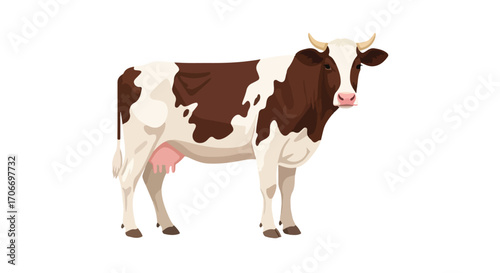 Illustration of a Brown and White Dairy Cow Standing in a Field, a Symbol of Rural Life and Milk Production