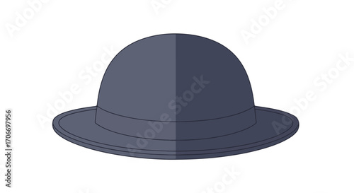 Simple classic bowler hat illustration in shades of blue with a stylish and retro appearance suitable for graphic design and fashion related content