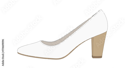 Elegant white pump with block heel, a symbol of refined style and minimalistic footwear design showcasing a modern silhouette with a subtle touch