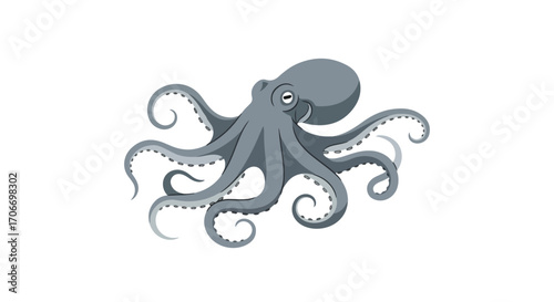 Stylized octopus illustration with a soft grey palette and gentle curves on a clean white backdrop