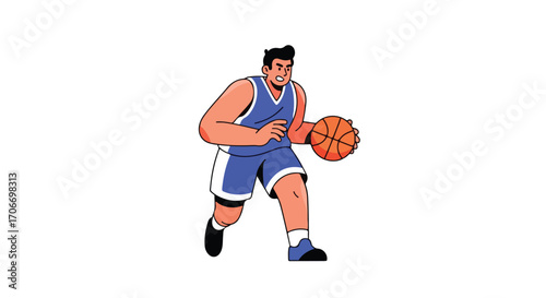Dynamic basketball player dribbling, showcasing athletic prowess and competitive spirit in vector illustration style
