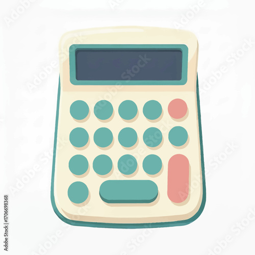 Pastel calculator vector with teal and pink accents, symbolizing finance, education, and calculation.