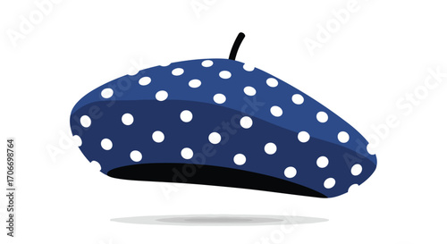 A stylish navy blue beret adorned with playful white polka dots, evoking a touch of vintage charm and artistic flair, perfect for fashion enthusiasts