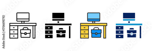 Work Desk Icon Set Multiple Style Collection