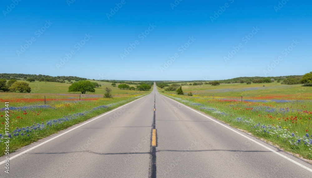 Fototapeta premium Road Through Field of Wildflowers on Sunny Day