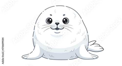 Adorable cartoon seal illustration isolated on white background with charming details and captivating expression for children's content
