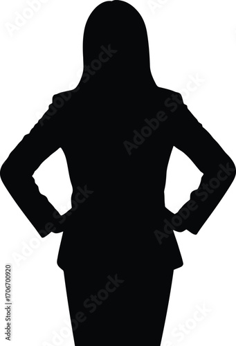 Confident businesswoman standing with hands on hips silhouette