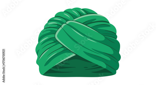 Emerald Headwrap: A Detailed Artistic Depiction of a Traditional Turban Fashion Accessory on a Clean White Backdrop