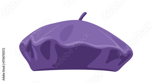 Stylized Purple Beret Illustration, Decorative Apparel Fashion Accessory, Artistic Headwear Design, Isolated Creative Hat Object, Vector Fashion
