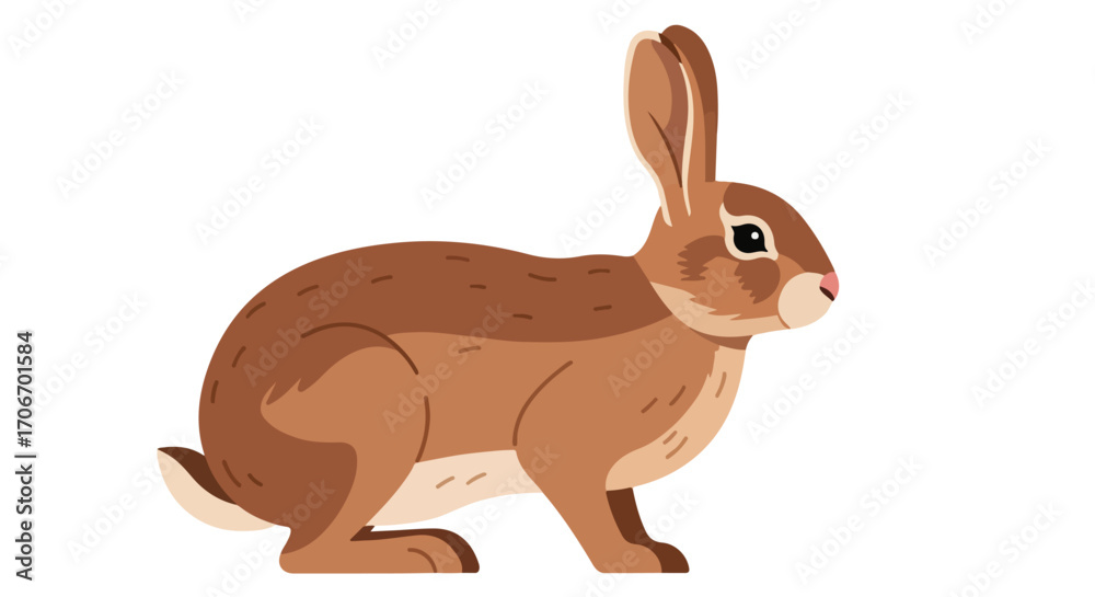 Obraz premium Stylized illustration of a brown hare with long ears in profile pose, conveying a sense of nature and wilderness depicted with clean lines