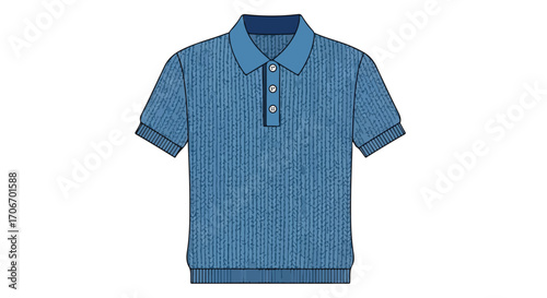 Textured polo shirt illustration with casual blue fabric and a relaxed fit design suitable for fashion and apparel concepts