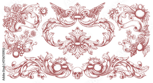 Vintage Baroque Victorian frame border flower pattern vector floral engraved scroll ornament leaf retro decorative design. filigree calligraphic heraldic shield swirl	
