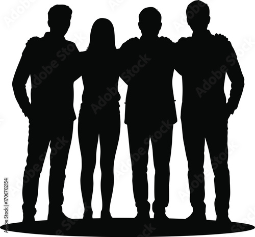 Joyful group of friends together celebrating silhouette