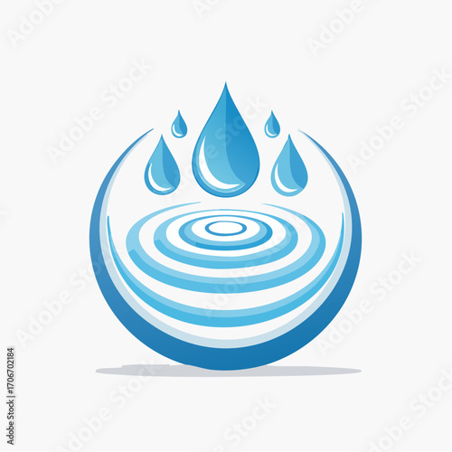 Conceptual emblem depicting liquid dynamics with droplet impact and concentric wave formations