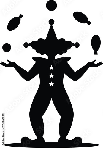 Juggling clown performing a lively show silhouette