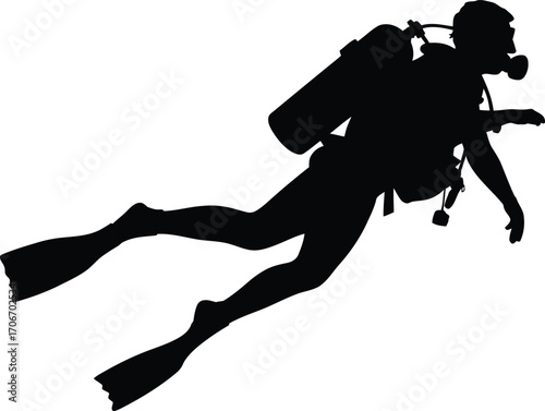 Man in scuba gear exploring ocean depths silhouette