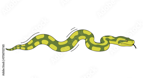 Cartoon serpent illustration depicting a crawling reptile on a white background, perfect for educational materials for kids or design elements snake