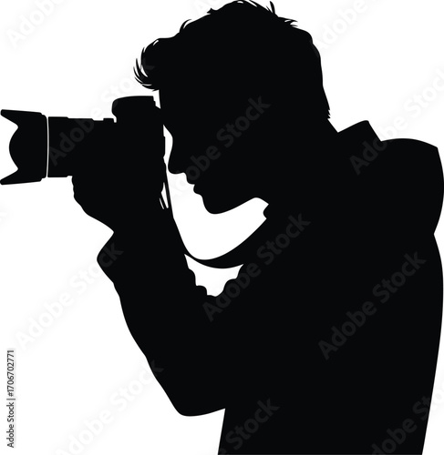 Man holding professional camera capturing a moment silhouette