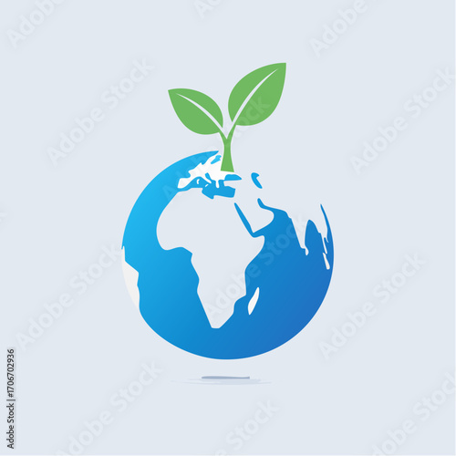 Conceptual illustration of a sustainable world with budding plant representing growth and renewal
