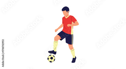 Dynamic vector illustration showcasing a focused football player controlling the ball with finesse and agility on a clean white background