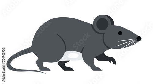 Stylized illustration of a gray mouse with clean geometric shapes and minimalistic design elements with white background vector art