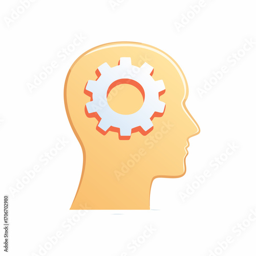 Conceptual illustration of mental processes depicting cogwheel within a human head profile