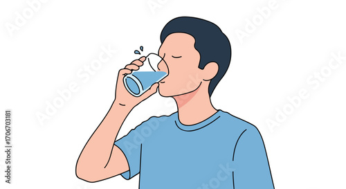 A refreshing pause, illustration of a person hydrating with water from a clear glass, promoting wellness and lifestyle habits