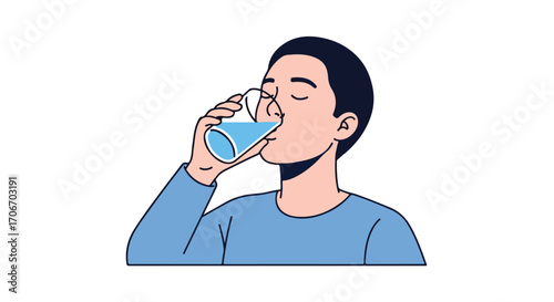 Refreshing Hydration: Illustration of a person drinking water from a glass for wellbeing and vitality depiction of healthy lifestyle choices