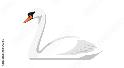Elegant swan illustration with smooth lines and a gracefully curved neck in serene repose featuring simplified, clean design and bright visual appeal