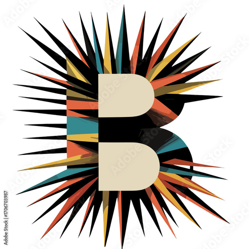 Bold and colorful letter B design with sharp spikes in vibrant hues showcasing artistic creativity
