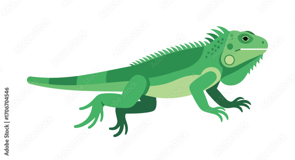 Fototapeta premium Green iguana illustration, a simple flat design that highlights its unique features, ideal for educational or creative projects needing animal