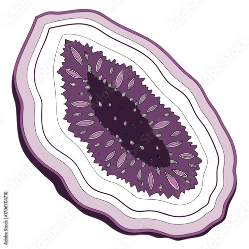 Slice of purple geode with oval crystal formations