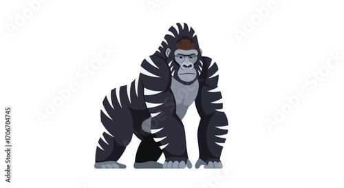Stylized Gorilla Illustration with Bold Black and White Patterning on a Clean White Background Depicting Animated Wild Life