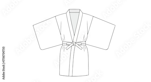 Elegant sketch of a traditional kimono robe with delicate belt detail on a clean white backdrop symbolizing minimalist fashion design and cultural