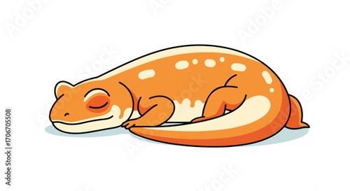 Cartoon Illustration of a Cute Orange Newt Sleeping Peacefully on a White Background Isolated Serene reptile taking a nap time illustration
