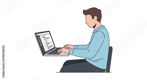 Illustrative depiction of a programmer immersed in coding on a laptop, highlighting focused concentration and technological engagement suitable for