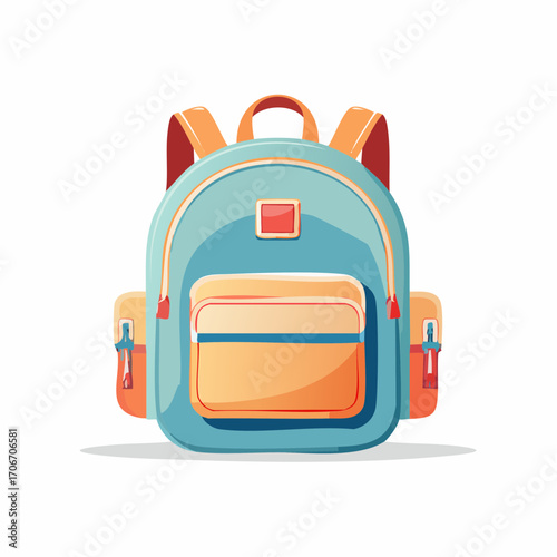 Illustration of a Blue and Orange Backpack: A Simple and Cheerful Artistic Rendering