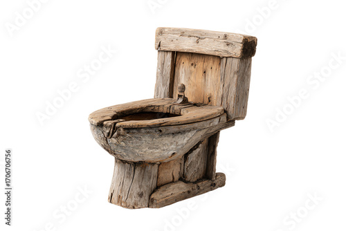a toilet made out of wood with a wooden seat