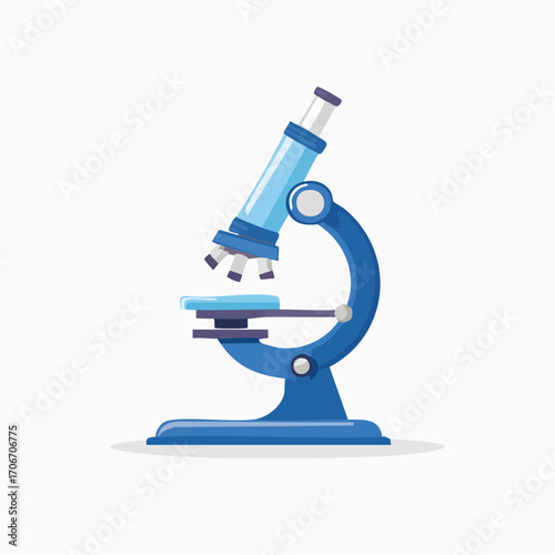 Illustration of a blue optical microscope against a white background for educational purposes