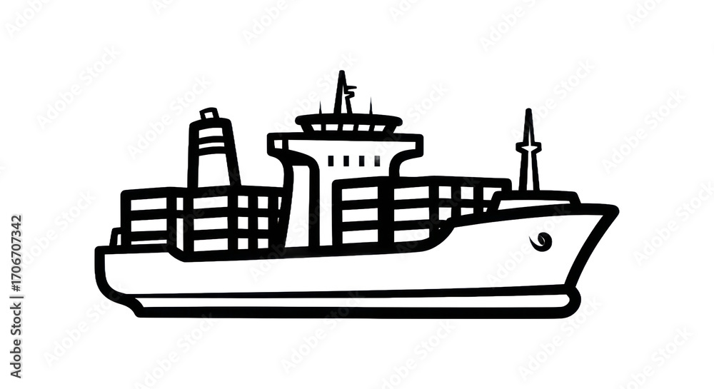 Obraz premium Cargo ship outline illustration