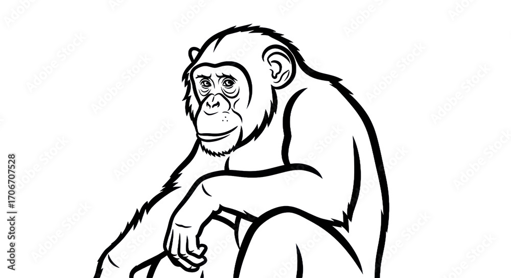 Fototapeta premium Chimpanzee silhouettes outline drawing