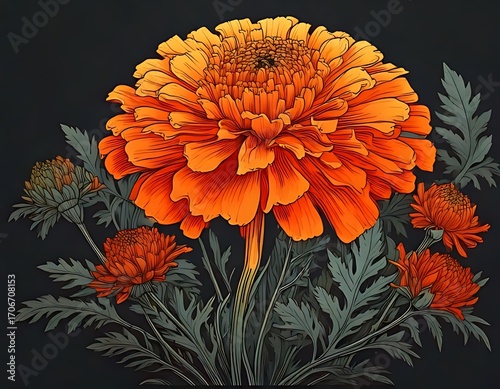 Vibrant orange flower bouquet on dark background
