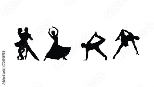 Diverse Dance Forms Silhouettes Dynamic Poses in Rhythm and Motion Expressing Artistry in Different Styles and Techniques