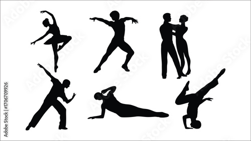 Silhouettes of Dancers in Various Poses A Dynamic Display of Movement and Artistic Expression Captured in a Single Image