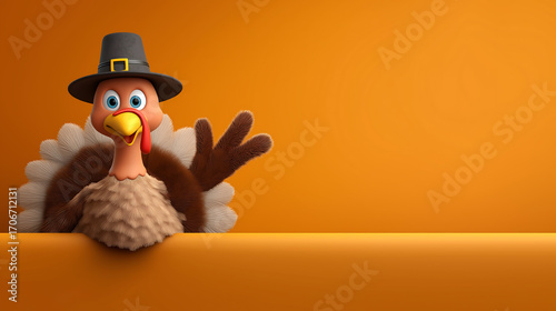 Thanksgiving turkey cartoon pilgrim character illustration background