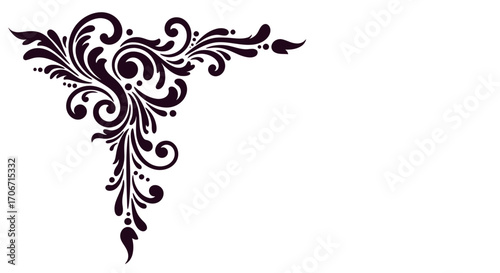 Elegant black flourish vector graphic with ornate swirls and dots, perfect for decorative borders and design elements.