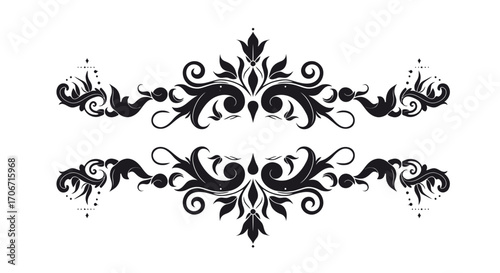 Elegant black vector flourishes and ornamental design elements, perfect for creating sophisticated borders, frames, and decorative accents on a white background, available as a PNG file.